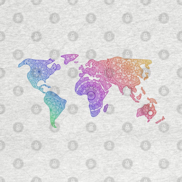 Colorful World Map Mandala Rainbow colors by designsbygulmohar